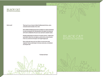 Black Cat Botanicals & Home Letterhead botany design letterhead plants stationery