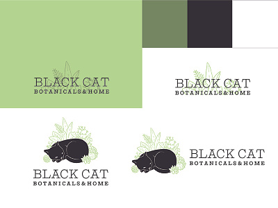 Logo Variations for Black Cat Botanicals and Home botany branding cat logo plants
