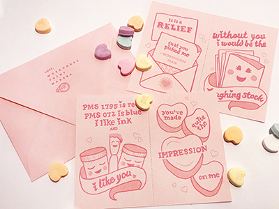 Mini Valentines cute hearts jokes letterpress pink valentines