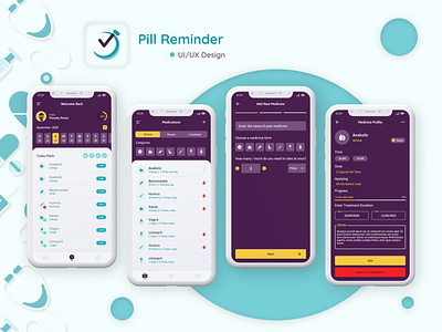 Pill Reminder - (UI/UX Design) adobe xd app interface app mobile app mockup app ui minimal design pill reminder reminder app user interface