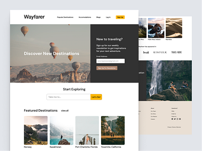 Wayfarer Travel Landing Page branding graphic design landing page travel travel site ui