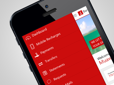 Bank of Maldive Mobile App Mock Up - Menu