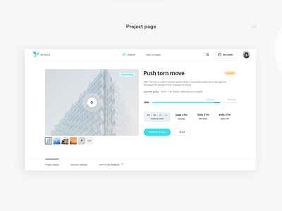 Wings Project page blockchain cards crowdfunding cryptocurrency fundraising platform statistic ui ux web
