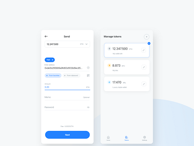 Breew App Send and manage tokens blockchain crypto currency flow mobile app send tokens ui wallet