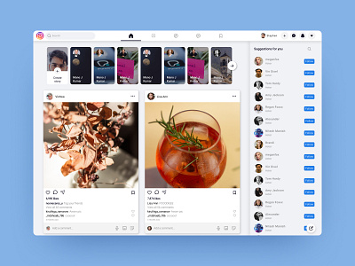 Instagram Home Screen - Re-design app design desktop desktop version instagram redesign socailmedia ui