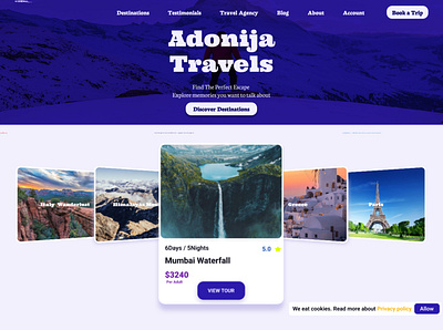 Adonija Travels 3d branding graphic design illustration landing page tourism travel typography ui web design