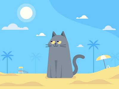 Cat 2d beach cat flat illustration shot