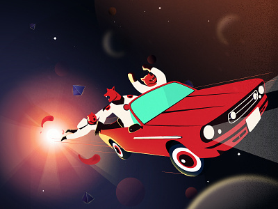 Weeeeeee!!! 2d car cat fun galaxy help illustration light run shot sun