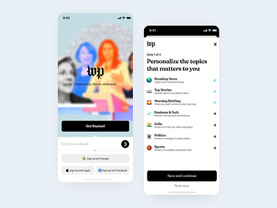 The Washington Post | Mobile app redesign concept #1 branding dailyui design icons illustration login mobile ui mobileapp news app onboarding onboarding ui popular shot signup typography ui ui design ux vector webdesign website