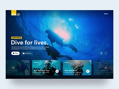 Scuba Diving & Snorkeling Video Streaming Website Interaction 3d animation app branding clean dailyui dashboad flat interaction logo minimal motion scuba diving sports app typography ui ux web web design website