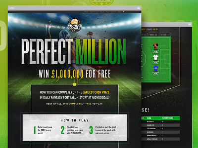 Mondogoal LP fantasy sports fantasy ui landing page mondogoal soccer texture ui ui design visual design website design