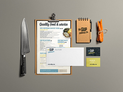 The GUP Catering Co. beverage brand identity branding business card catering envelope food graphic design logo menu restaurant