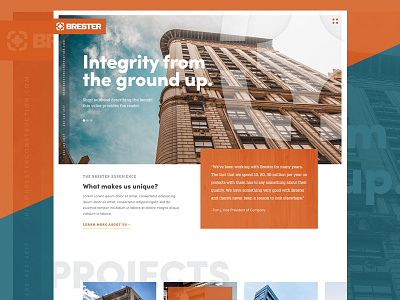 Brester construction hero home page nebraska orange ui design web design website