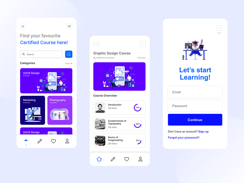 MOOC App - Mobile UI Design by Arya Chandra on Dribbble