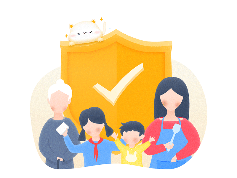 安全保障插画 assure dynamic effect emotional family illustration safety shield