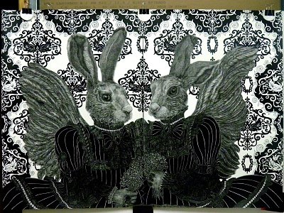 Twinkle Twilit Twin art black drawing ears hare illustration illustrator pencil princess rabbit white wings