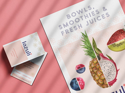 Lazuli Superfood Cafe Menu Suite acai acai bowl branding cafe fruit menu menu board menu design pink print print design type typography