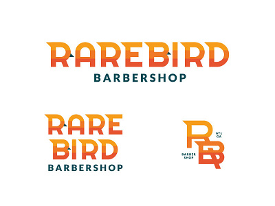 Rare Bird Barbershop Unused Direction II barber barbershop bird blocked branding geometric gradient logo sans serif striped type typography