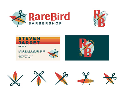 Rare Bird Barbershop Unused Direction IV abstract barber barbershop branding business card feather icon illustration logo monogram schears scissors type typography