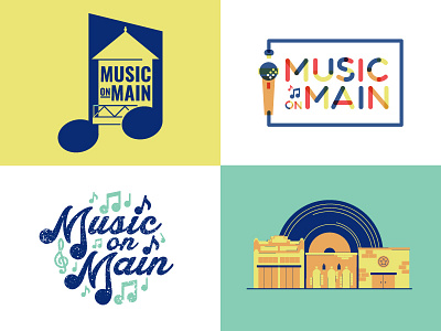 Music On Main Doodles city illustration logo mainstreet microphone music notes round rock vinyl water tower