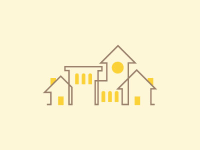 Itty Bitty City church city connected home icon illustration line logo school shop simple town