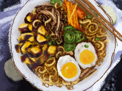 Ramen charcoal cintiq digital illustration ramen