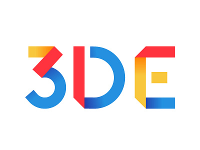 3DE Wordmark abstract blue geometric logo primary red typography vector wordmark yellow