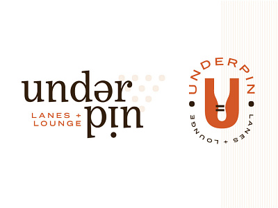 Underpin Lanes + Lounge Pt. I black bowling bowling alley bowling logo bowling pin branding design icon illustration logo monogram orange restaurant retro wordmark