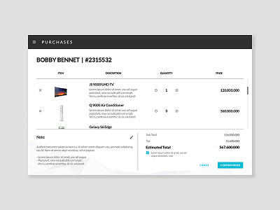 Purchase Screen app mobile tablet ui ux