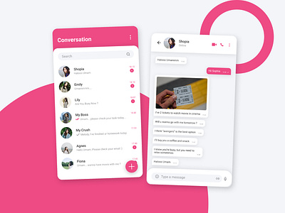 Conversation Chat App - #DailyUI Day 013 chat chat app chat design chat ui chatting chatting app chatting ui conversation conversation app dailyui date app dating app day013 minimalist pink simple design ui ux white