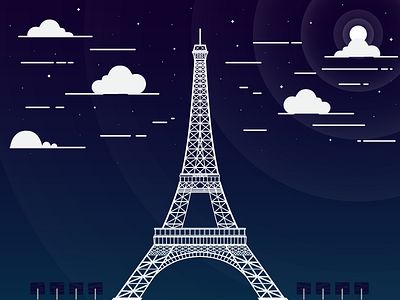 Bienvenue à Paris art clouds design eiffel tower france graphic design illustration illustrator line art moon paris trees