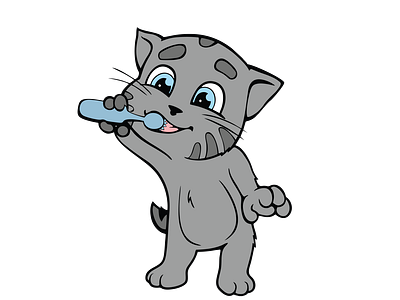 Kitten Brushing Teeth Vector