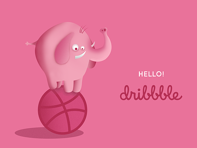 Hello Dribbble debut design dribbble elephant hello illustration pink shot thanks