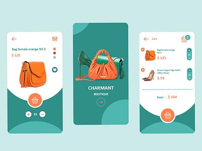 Fashion boutique mobile app fashion boutique graphic desig green mobile app orange product design