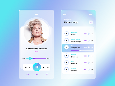 Music player mobile app blue branding mobile application music application music player product design purple song list transparent style uiux