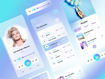 Music player mobile app clean design light blue transparent mobile app mobile music player music application product design transparent user experience user interface