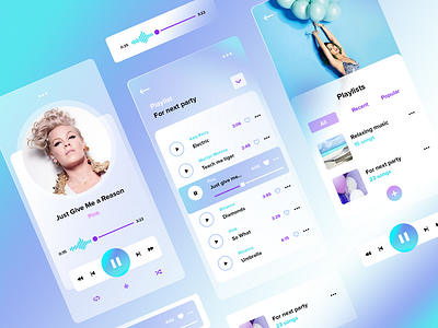 Music player mobile app clean design light blue transparent mobile app mobile music player music application product design transparent user experience user interface