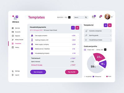 Banking Web Application. Templates page. bank app banking branding clean style dashboard digital banking finance fintech interface product design saas app templates ui ux web web applications