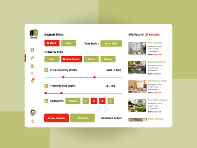 Web, desktop app design. Real estate - Search filter page.