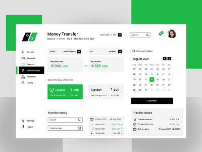 Web, desktop app design. Money Transfer. Online Banking. Finance