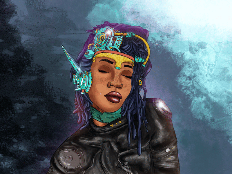 Biomechanical afro biomechanical character concept concept art cyber punk digitalart draw dreadlocks face illustration paint portrait portrait art style woman