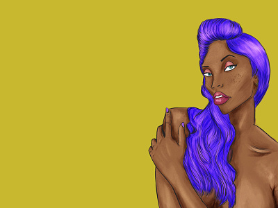 Purple afro body art character character art digitalart face fashion girl illustration model photoshop portrait pose purple purple hair space