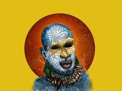 African Warrior afican character concept concept art draw face hand made illustration mixed mixmedia portrait warrior