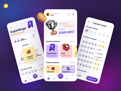 SuperBingo - Mob app 3d app application clean color design graphic design icons interface lottery minimal mob mobileapp ui uiux win