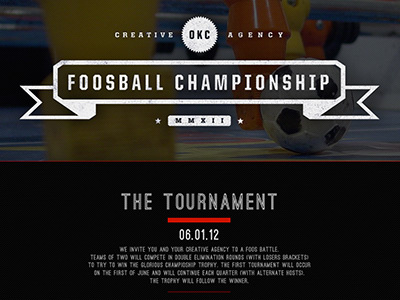 Oklahoma City Foosball Championship Website 2012 agency badge banner championship city creative design foosball okc oklahoma red website x