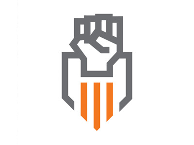 Rocketpunch badge fist football grey line logo orange rocketpunch soccer