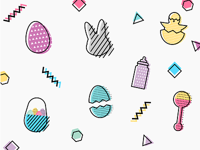 Happy Easter! babies bunny chicks easter easter bunny eggs memphis memphis design rabbit