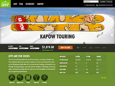 RAMP Skis Product Page product page redesign ski