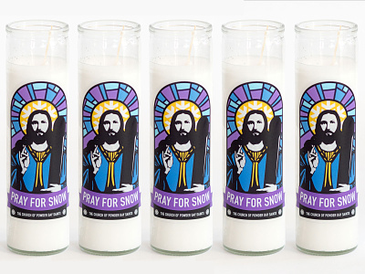 Powder Day Saint Prayer Candle candle ecommerce illustration jesus merchandise product skiing