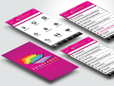 Pride Pages directory identity lgbt logo mobile pink rainbow reviews search ui ux visual design